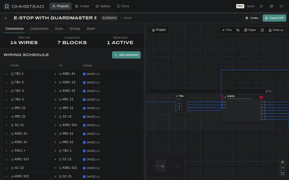 Wiring PSU1:- to three coil returns raises a warning; Fix all builds terminal strip TB2, shown on the Strips tab