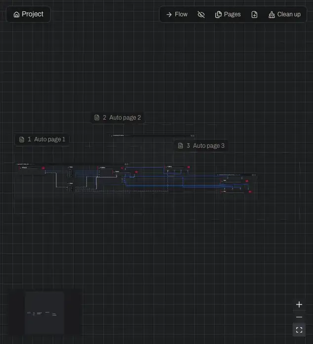 Double-click a subsystem to work inside it. Wires that leave it end at small off-page blocks. Project takes you back up.
